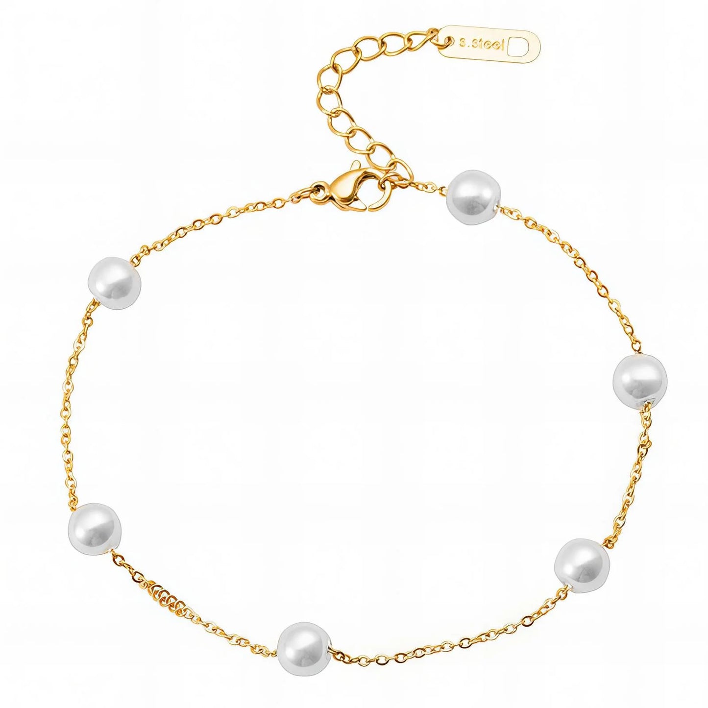 Gold Plated Chain Bracelet with Six Pearls